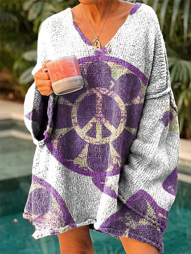 Elegant Digital Printing Casual Loose Women's Sweater Dress