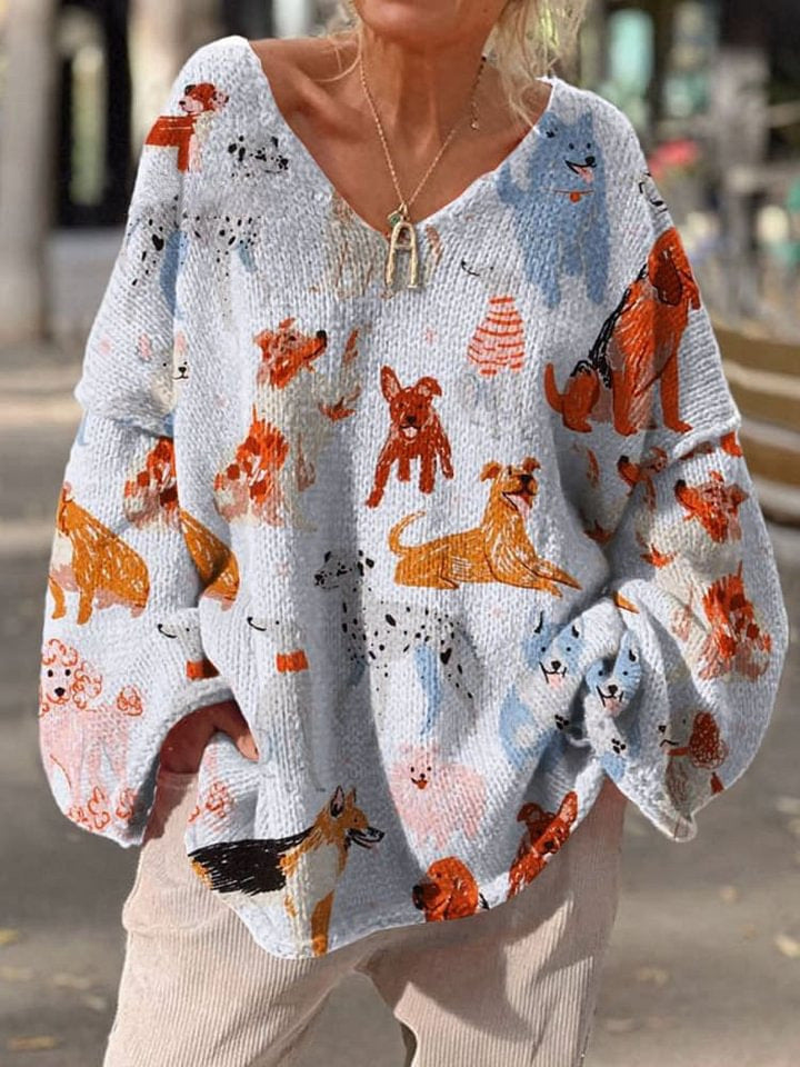 Elegant Digital Printing Casual Loose Women's Sweater Dress