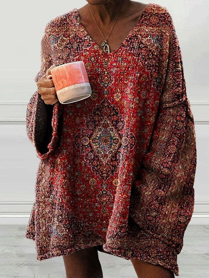 Elegant Digital Printing Casual Loose Women's Sweater Dress