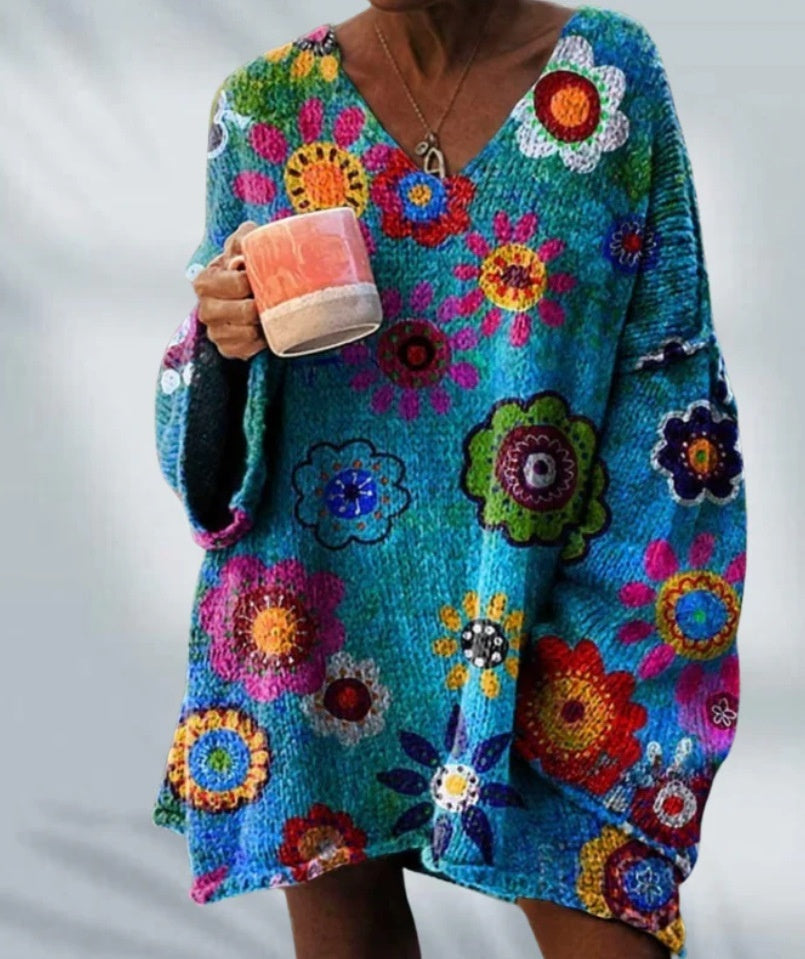 Elegant Digital Printing Casual Loose Women's Sweater Dress